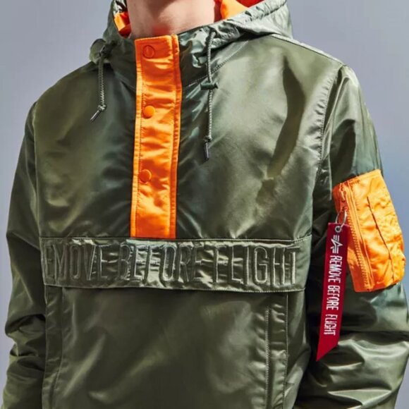 ALPHA INDUSTRIES SEAFARER anorak Sz S SAGE & ORANGE REMOVE B4 FLIGHT HIGH END !! - Picture 3 of 16